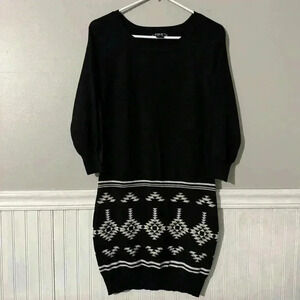 Sequin Hearts Black Knit Knee Length Sweater Dress with Aztec design Size M